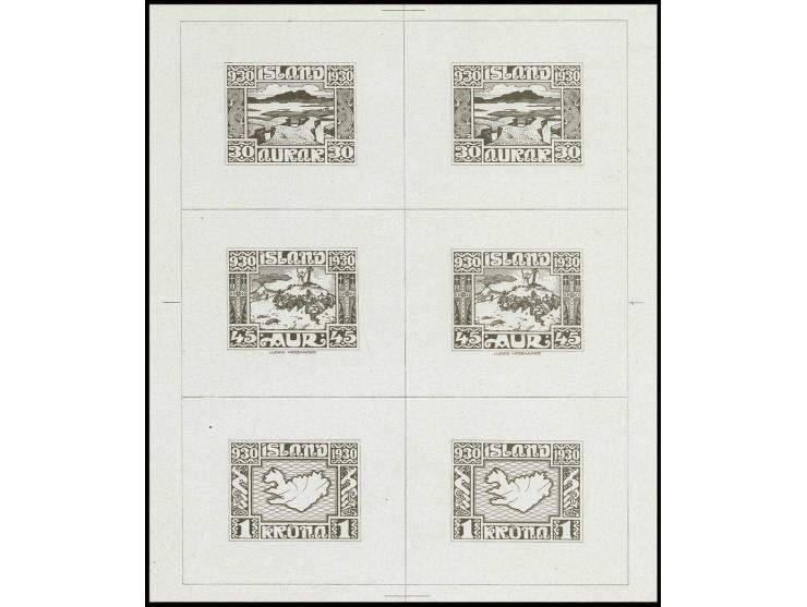 ditto, 3 composite proof sheets of 2 values each from the intermediate dies in brown, dark green and greenish black, ex 'Dr. 