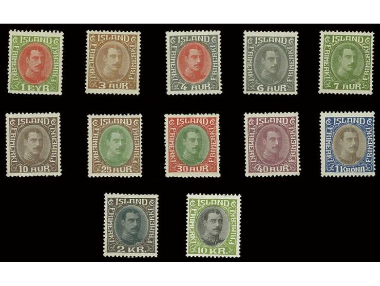 1931, Christian 1 e.-10 kr. with watermark cpl., unused, some items unmounted mint
