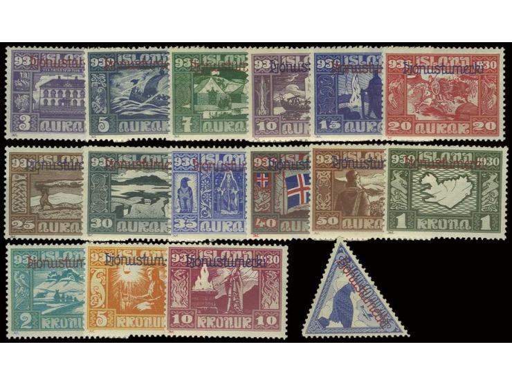 Allthing 3 a.-10 kr. cpl. with airstamp 10 a., unused, fine