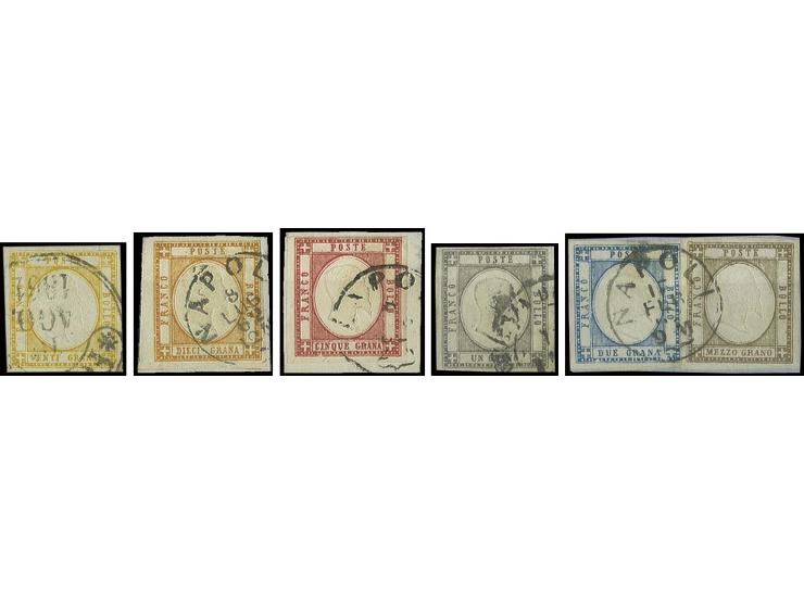 1861, ½-20 gr. cpl., used, partly on small piece in good condition, until 1 gr. signed Sorani BPP with certificate for 20 gr.