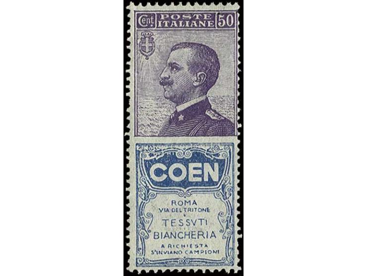 1908, Emanuel 50 c. violet with advertising "COEN", unused, fine