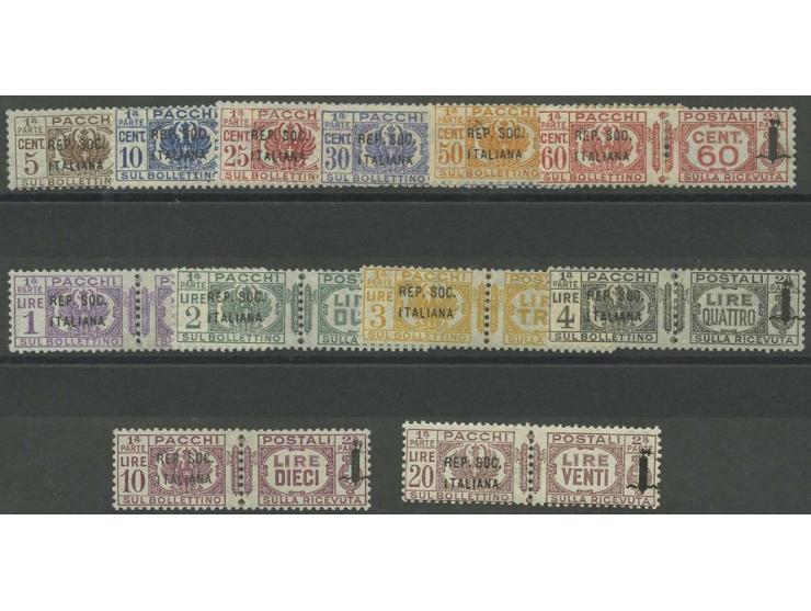 1944, 5 c-20 l. cpl. with overprint "REP. SOC. ITALIANA", unused, fine