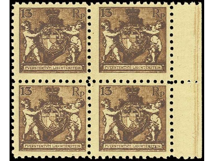 13 Rp. im rechten Rand-4er-Block, postfrisch, Luxus, Fotobefund Marxer BPP (Mi. 1.000,-)