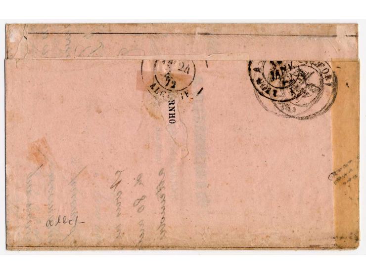 2 Groschen grauultramarin im senkrechten Paar mit EKr. "ZABERN IM ELSASS 17 1 72" in Doppelfrankatur mit Frankreich 1871, 50 