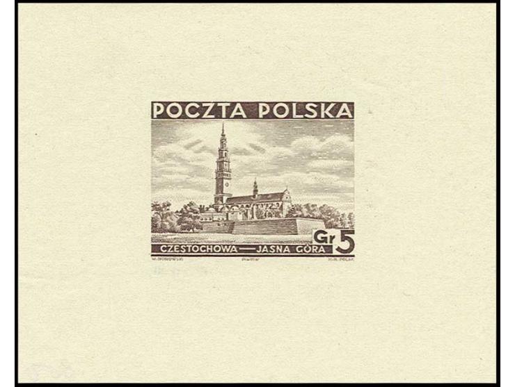 1937, Jasna Gora, imperforated proof in light violet with large margins, unused without gum, sign. Gryzewski and Falkowski ce