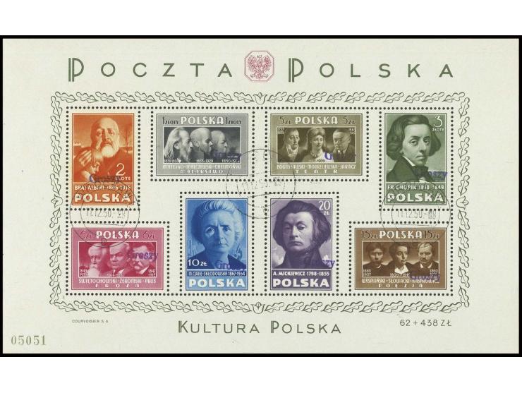 Culture souvenir sheet with handstamp "GROSZY" in type 26, cancelled "WROCLAW 11 12 50", fine, sign. Krawczyk with certificat