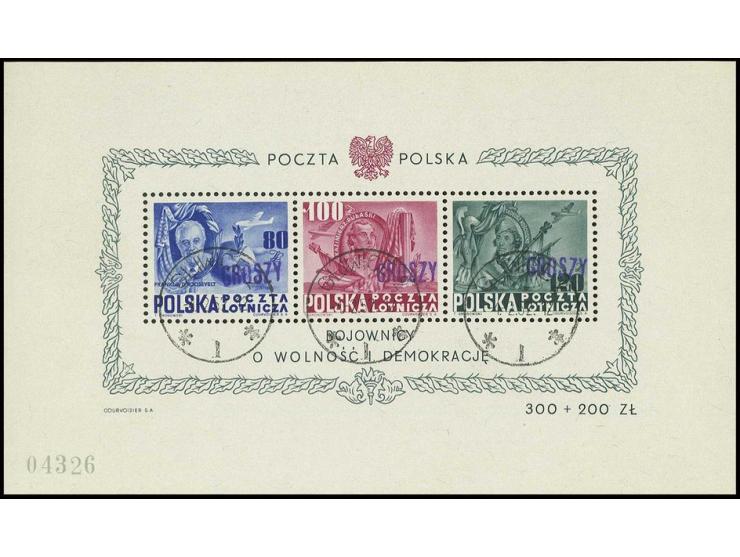 Roosevelt souvenir sheet with handstamp "GROSZY" in type 3, cancelled "GLIWICE 2 /4.2.52", fine, signed Krawczyk with certifi