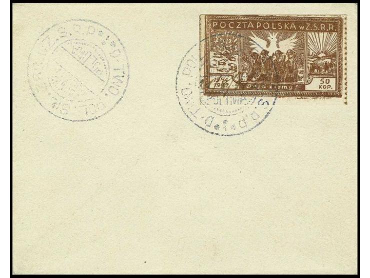 POLISH ARMY IN THE SOWJET UNION: 1942, 50 k. with special cancellation "21.8.1942" on cover to order (Mi. 600,- +)