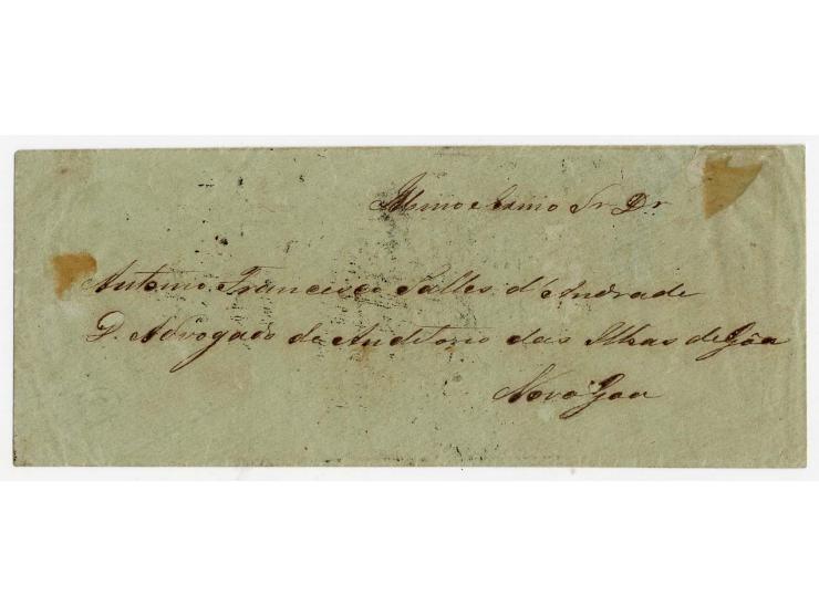 20 r. light carmine, tied by manuscript and numeral "5" to reverse of small cover from "MARGAO 12/11 1871" to Pangim with adj