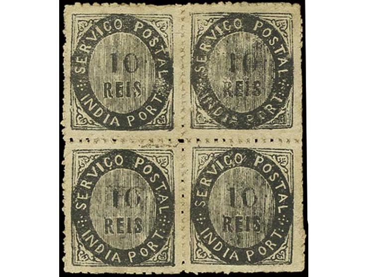 10 r. black in block of 4, unused; an attractive and extremely rare block, there are no further unused multiples of this stam