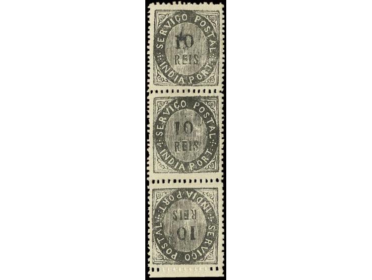 10 r. black, vertical strip of 3 from the bottom sheet margin with tête-bèche at bottom, unused o.g., extremely fine and fres