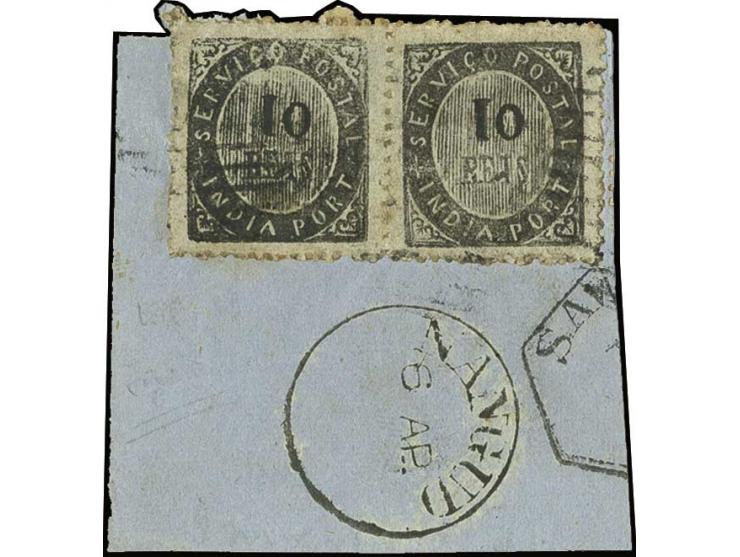 10 r. black, die IA, horizontal pair, both stamps with the variety "1 inverted", used on piece, fine and scarce (AF no. 16)
