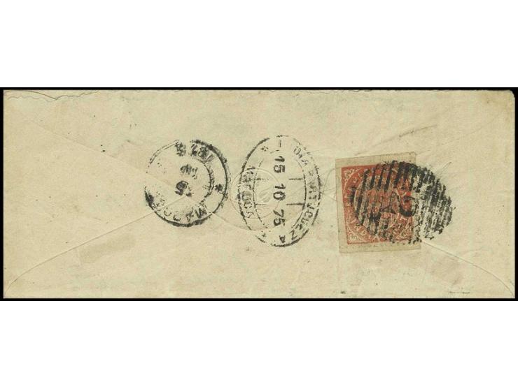 20 r. vermilion tied by numeral "2" to small envelope from "MAPUCA 15 10 75" to Benaulin, fine and scarce (AF no. 22)