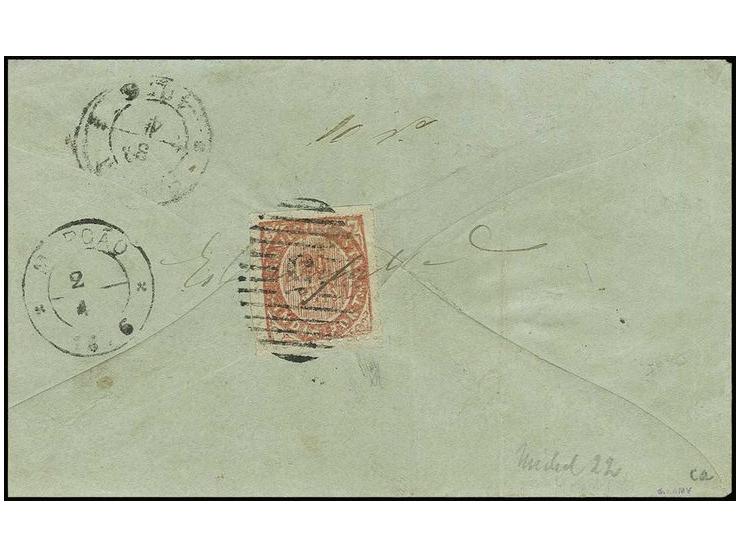 20 r. vermilion, tied by numeral "5" to reverse of envelope from Margao to Pangim; the stamp was torn by opening and has been