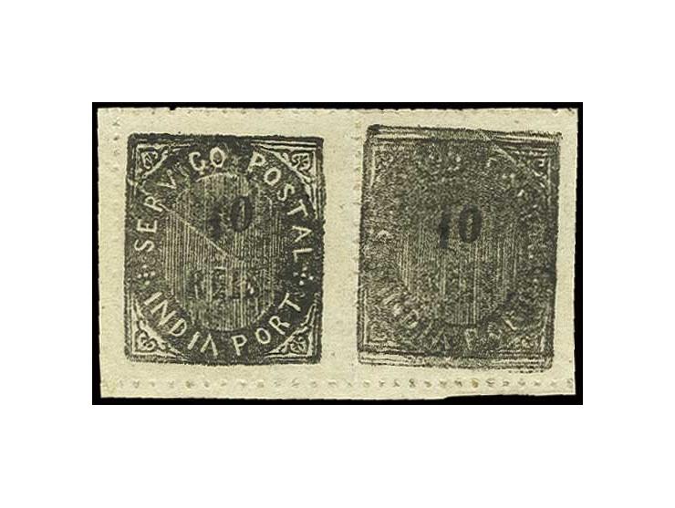 1875, die II with small numerals: 10 r. black in horizontal pair from the lower sheet margin, the right stamp with clear doub