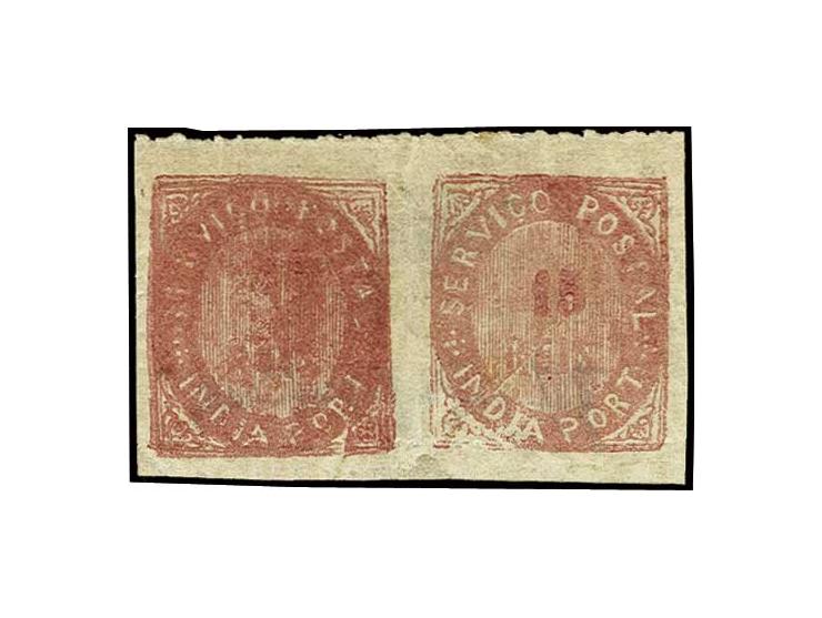 15 r. rose, horizontal pair, the left stamp with double print of the frame, unused o.g., certificate Nucleo Filatelico (AF no