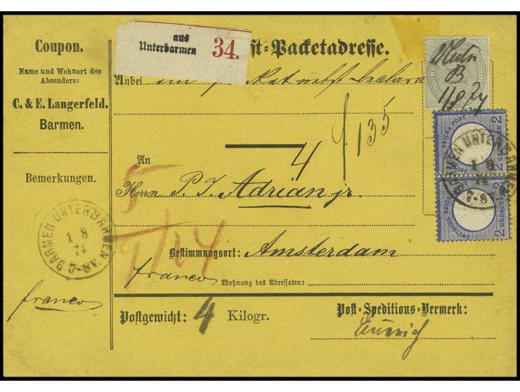 10 Groschen gelblichgrau mit handschriftlicher Entwertung und 2 Groschen grauultramarin im waagerechten Paar mit EKr. "BARMEN