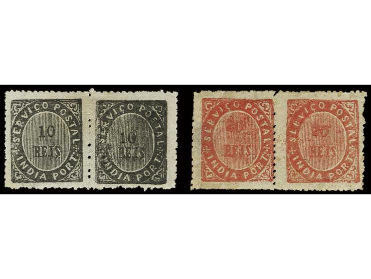 Die I with inverted 'A' instead 'V': 10 r. black and 20 r. vermilion, both in horizontal pairs, unused o.g., fine, scarce mul