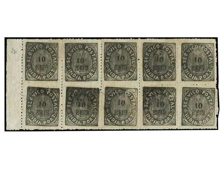 10 r. black, die II, horizontal block of 10 from the left sheet margin, unused o.g. The largest known block of this stamp (AF