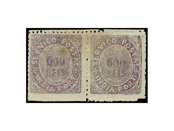 600 r. violet in horizontal pair, unused o.g. The largest multiple known of this stamp (AF no. 46) Provenance: Goncalves