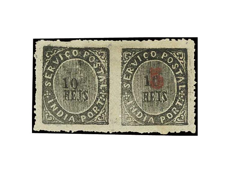 5 on 1876, die I 10 r. black in horizontal pair, one stamp without "5", unused, fine (AF no. 62 (35))