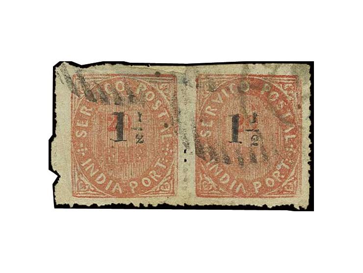 1½ on 1876, type IIB 20 r. vermilion, horizontal pair, used, little crease (AF no. 65 (28))