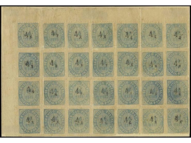 4½ on 1876, 40 r. blue, horizontal block of 28 from the upper left sheet corner, unused o.g., a rare block (AF no. 123 (29))
