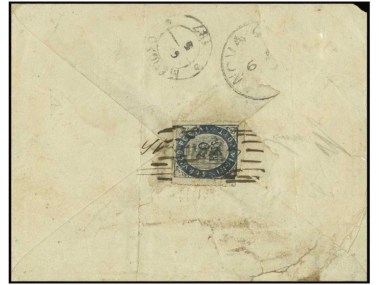 4½ on 1871,40 r. blue, tied by manuscript and faint barred oval to reverse of envelope to Margao with adjacent arrival mark "