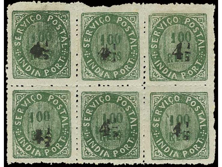 4½ on 1876, 100 r. green, horizontal block of 6, unused o.g. (AF no. 124 (30))