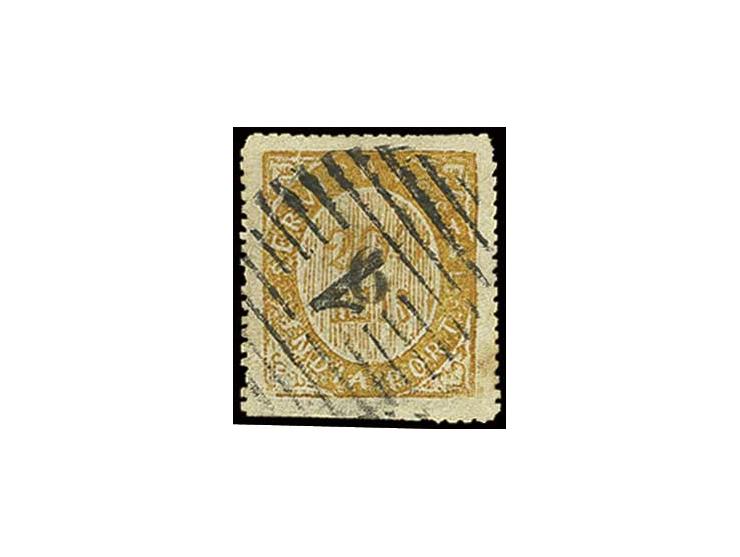 6 on 200 r. ocre, used by numeral "1" PANGIM; a scarce stamp (AF no. 126 (5))