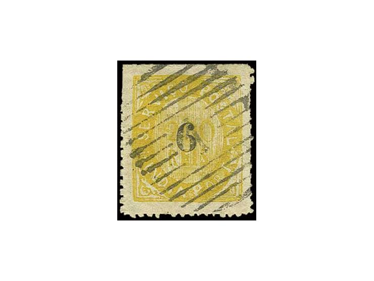 6 on 1871, 200 r. yellow on laid paper (avergoado), used by clear numeral "1" PANGIM, fine, sign. Brun a.o. (AF no. 126 (12))