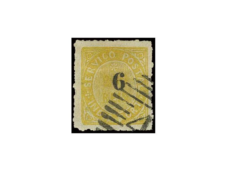 6 on 1877, 200 r. yellow, used with numeral "4" PONDA, fine, certificate RPS (1957) (AF no. 126 (44))