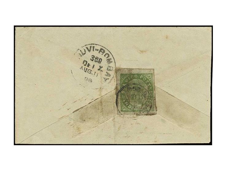 6 r. green, tied by Mormugao cds. to small native cover to British India, fine (AF no. 128)