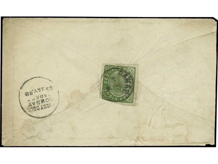 6 r. green with variety "6 missing" tied by Damaun cds. to cover to Bombay, fine and scarce (AF no. 128)