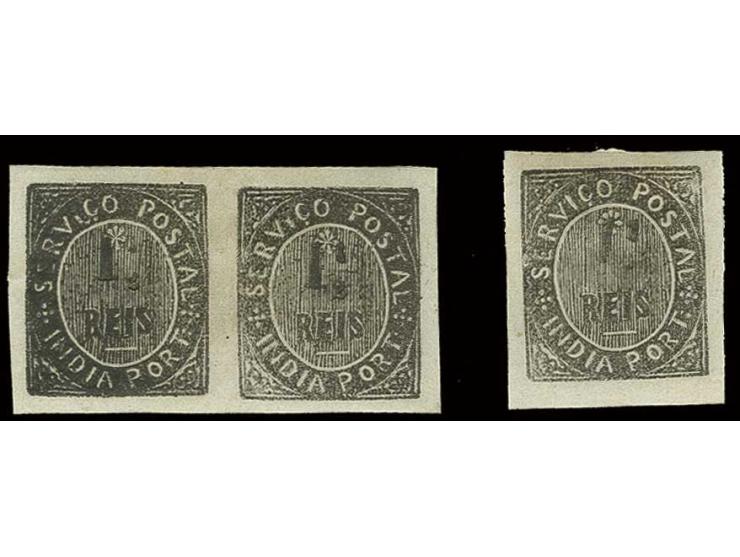 Die II: 1½ r. black in horizontal pair, left stamp with variety "missing fraction bar of ½" and single stamp with "missing 2 
