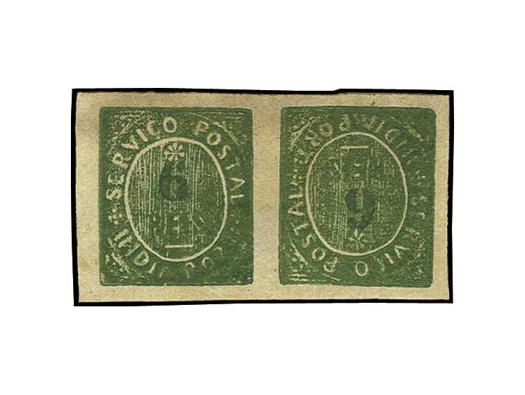 6 r. green, horizontal tête-bèche pair, unused, slightly toned and light crease in one stamp, very scarce (AF no. 131)
