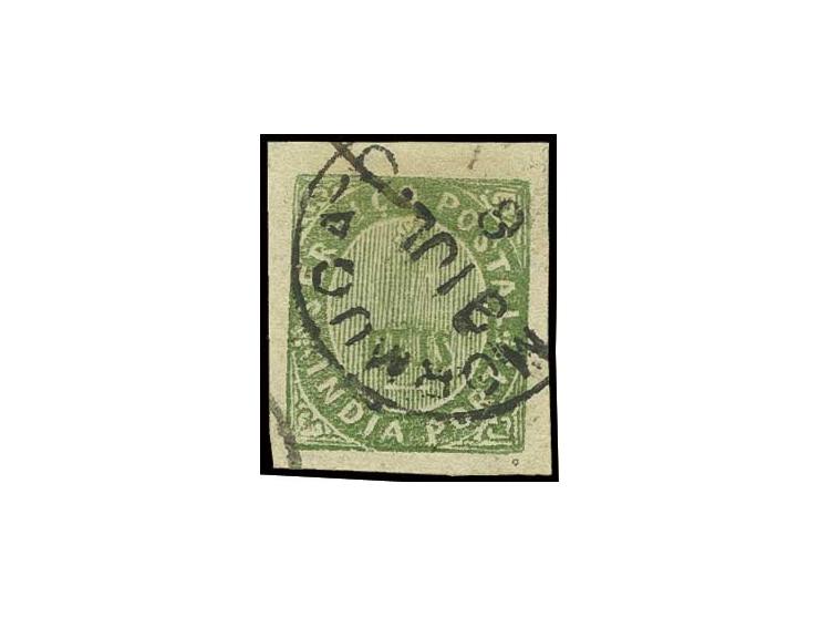 6 r. green with variety "6 missing", used by Mormugao cds., fine and scarce (AF no. 131)