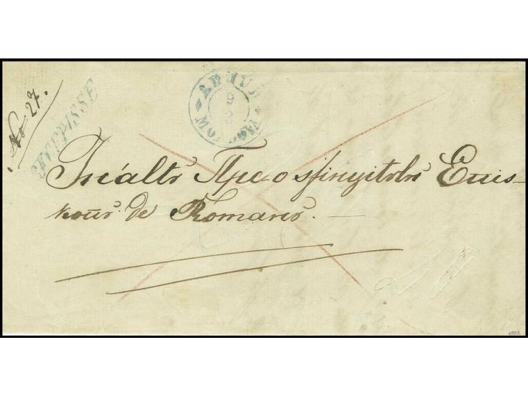 "ADJUD MOLDOVA 9.3." blauer DKr. auf R-Brief 1863, nach Roman mit Ankunftsstempel