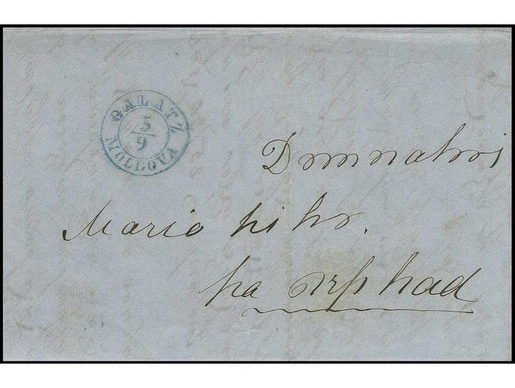 "GALATZ MOLDOVA 5/9", blue cds. on cpl. dated cover 1857, to Berlad