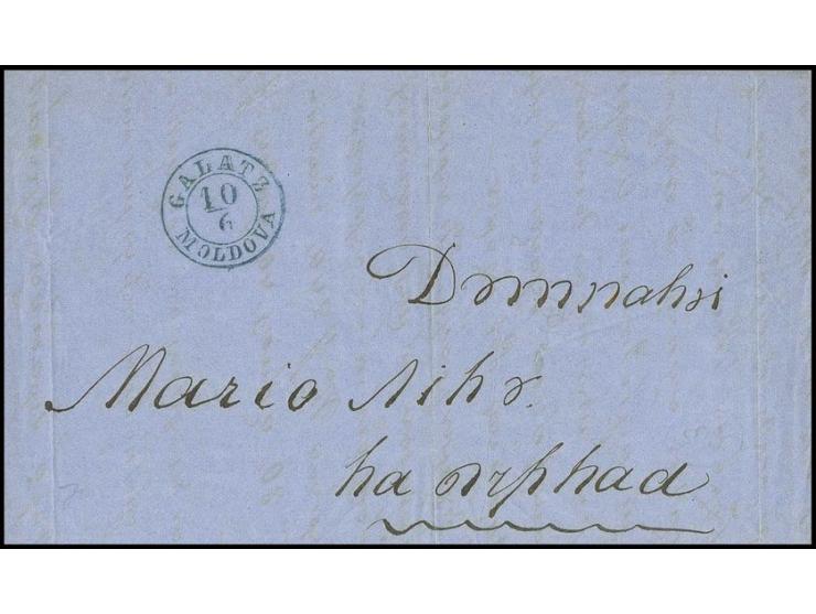 "GALATZ MOLDOVA 10/6" blue cds. on cpl. dated letter 1858, to Berlad