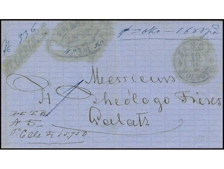 "JASSY MOLDOVA 10.2.", blue cds. on registered accompanying letter 1862, with adjacent "FRANCO JASSY" with manuscript letter 