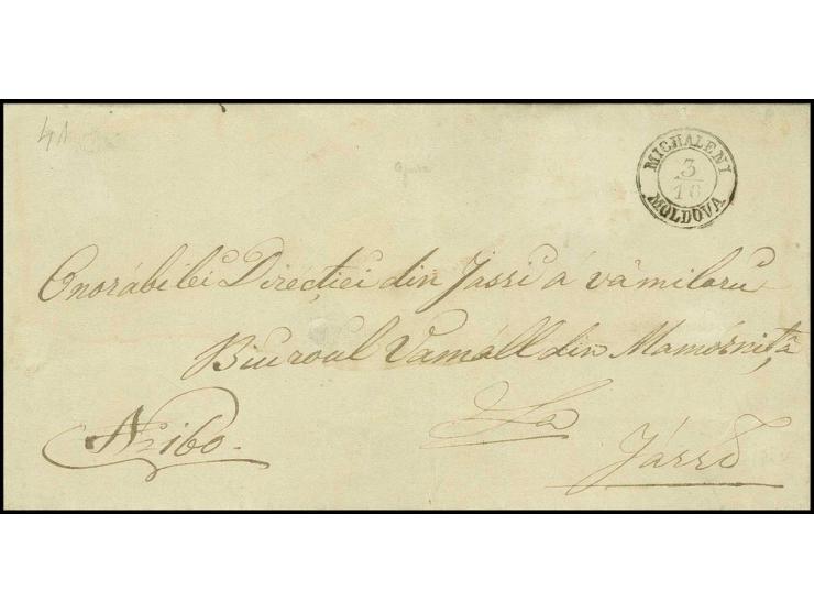 "MICHALENI MOLDOVA 3/10", cds. on cover to Jassy; seal on reverse removed, a scarce cover