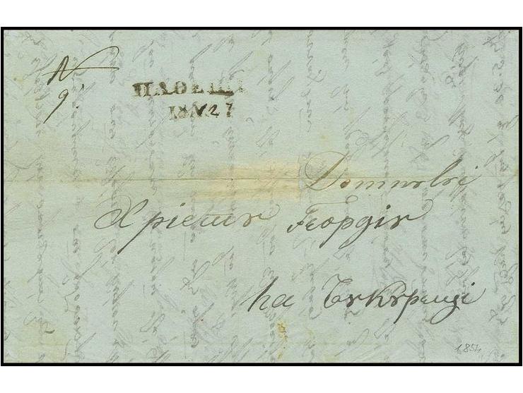 "PLOESTI JUL 27", cyrillic double line on dated folded cover 1854, date in the cancellation partly redrawn with ink, small fa
