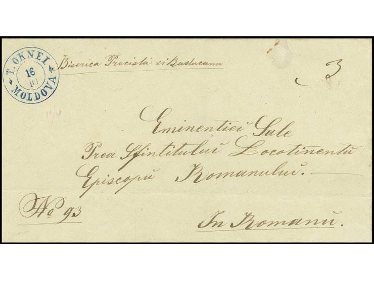 "T.OKNEI MOLDOVA 16 10" blue cds. on folded cover to Roman with arrival mark