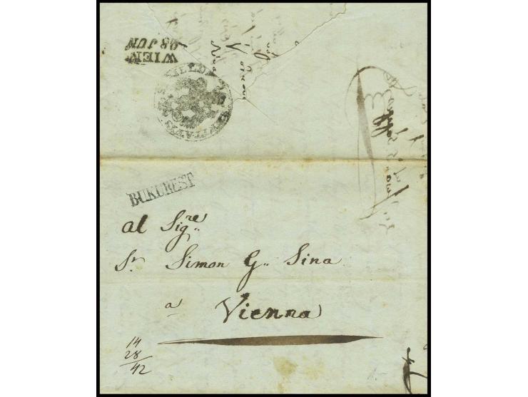 AUSTRIAN POST : "BUKUREST", straight line on entire letter 1837, showing on reverse desinfection seal of Rothenthurm