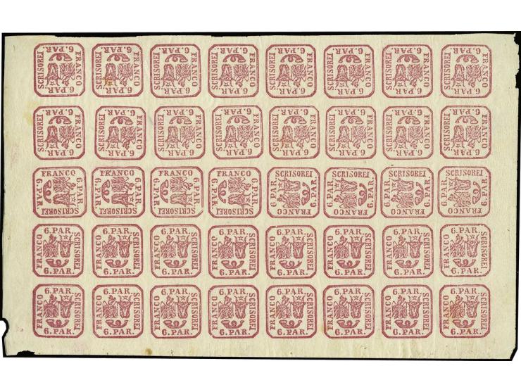 6 par. lilac rose, cpl. sheet of 40 stamps, unhinged mint, 1 sheet margin slightly reduced in size, opinion Heimbüchler BPP