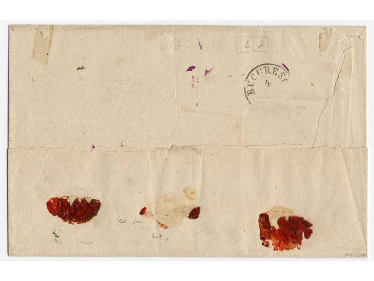 25 bani dark brown, 2 copies, tied by blueish black small single circle "SLATINA" to double rate registered letter to Bucares
