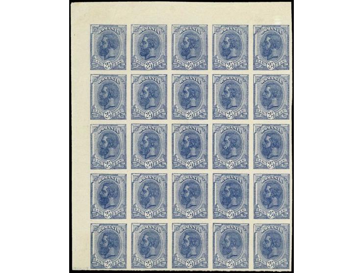 1900, King Charles 25 b. blue, imperforated block of 25 from the upper left sheet corner with cpl. large watermark, unused wi