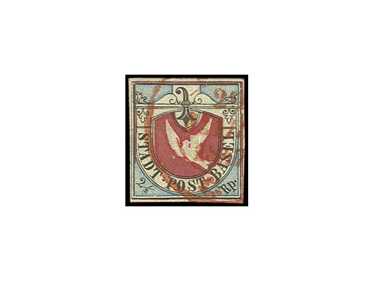 1845, 2½ Rp. schwarz/lebhaftblau/karmin, 1. Auflage, sehr schön farbfrisch und allseits enorm breitrandig mit weißen Rändern 