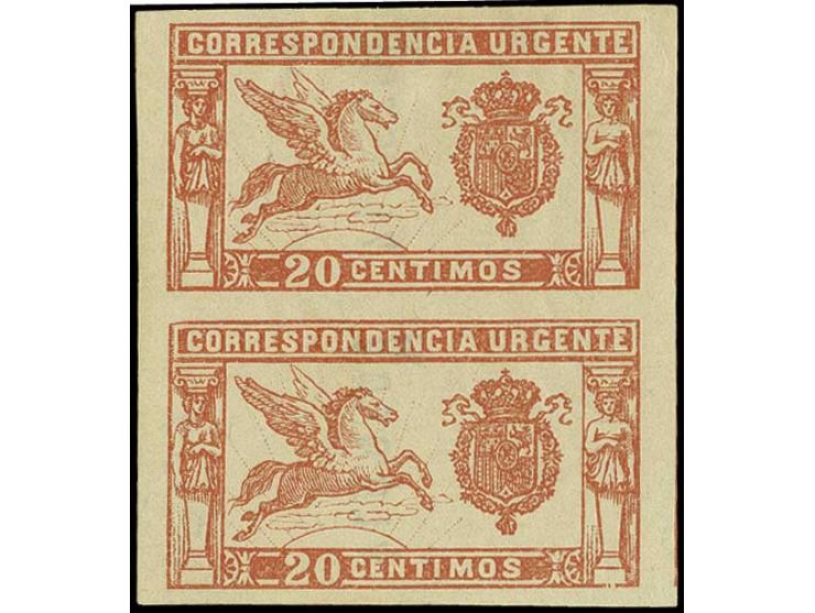 1905, Pegasus, 20 c. vertical pair, imperfed, unused, fine
